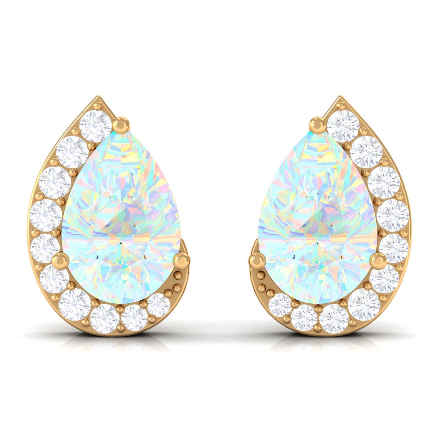 1.4 CT Ethiopian Opal Teardrop Stud Earrings with Diamond