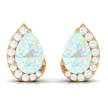 1.4 CT Ethiopian Opal Teardrop Stud Earrings with Diamond