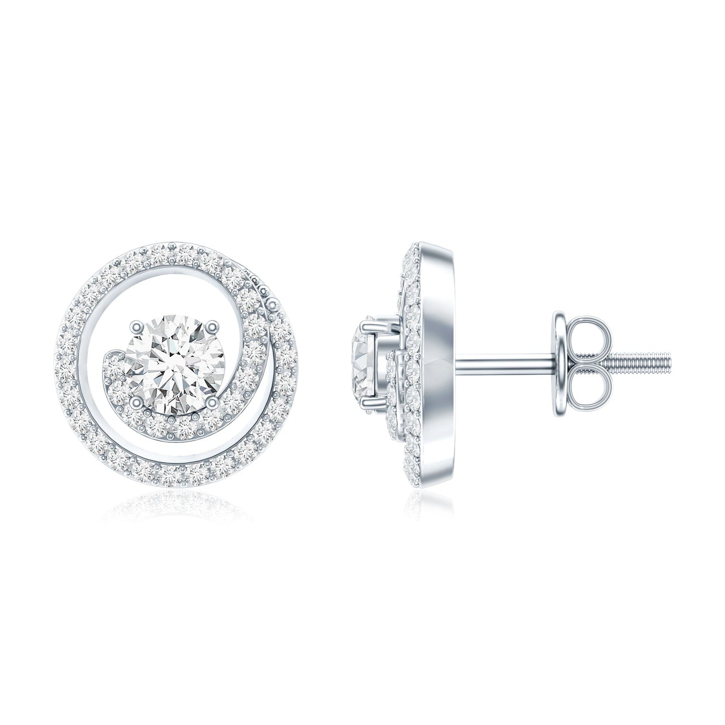 Certified Moissanite Swirl Earrings with Screw Back