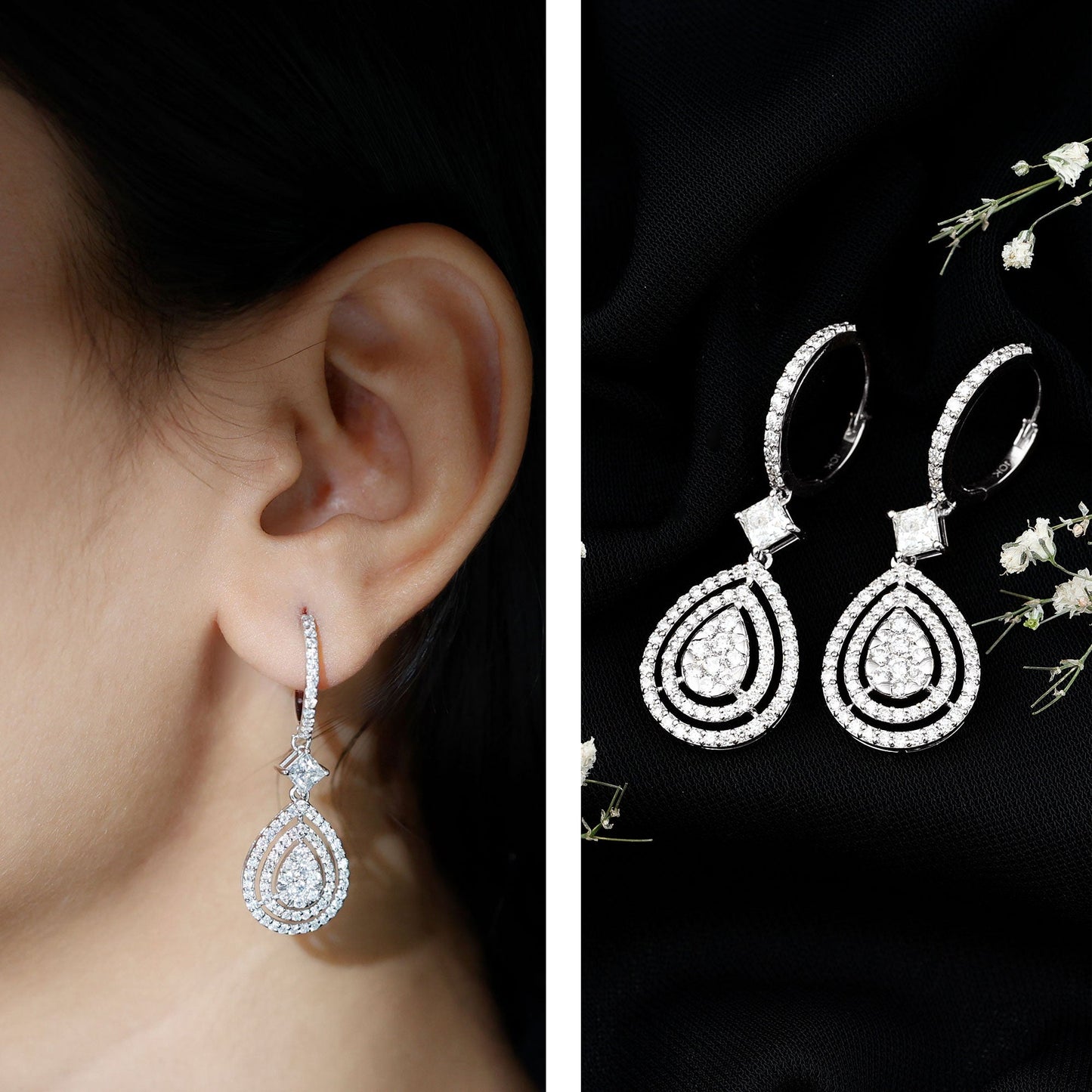 Certified Moissanite Teardrop Hoop Earrings for Women