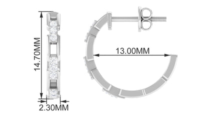 Natural Diamond Half Hoop Earrings with Screw Back