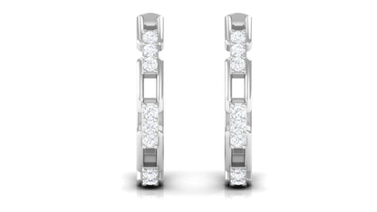 Natural Diamond Half Hoop Earrings with Screw Back