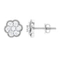 Genuine Diamond Flower Stud Earrings with Screw Back