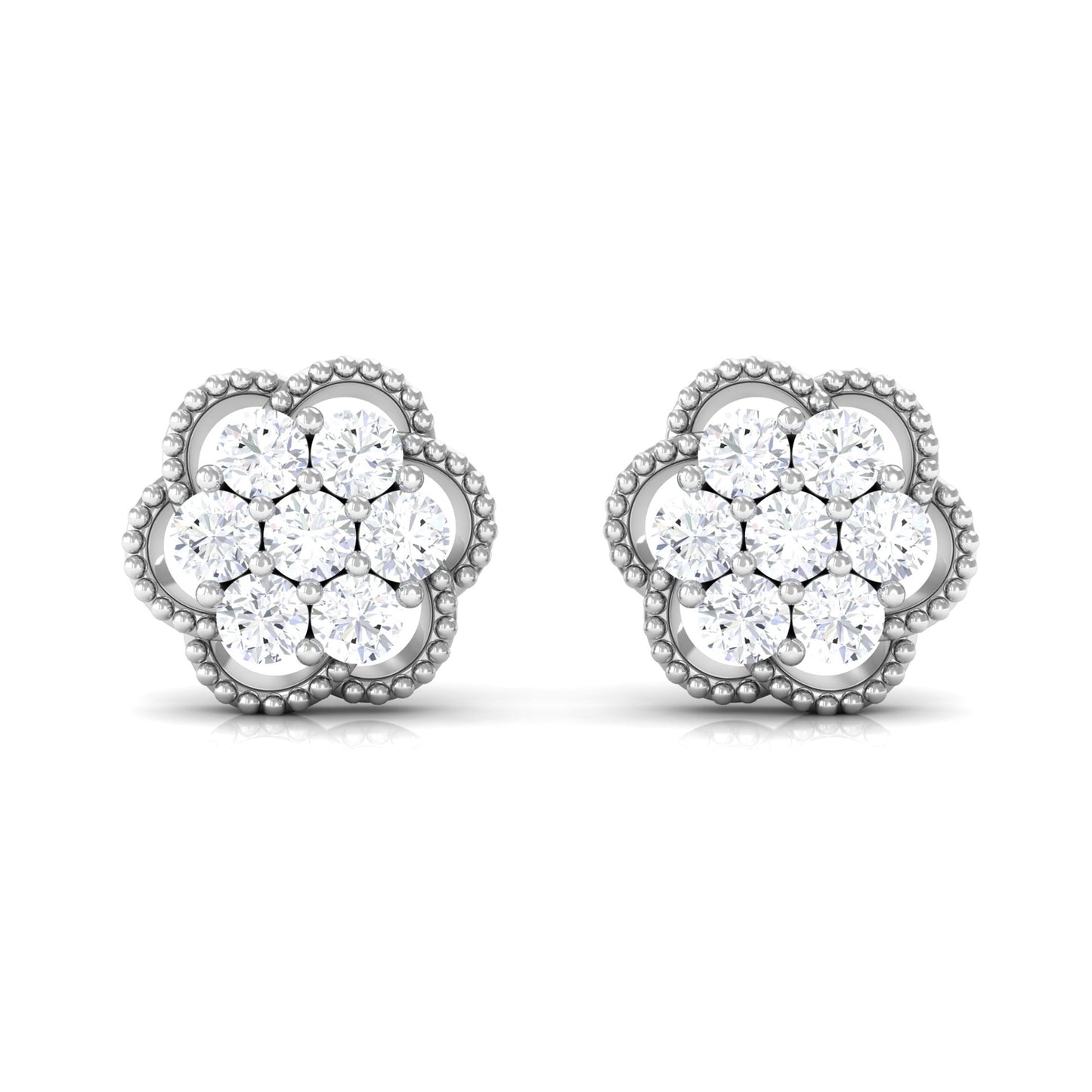 Genuine Diamond Flower Stud Earrings with Screw Back