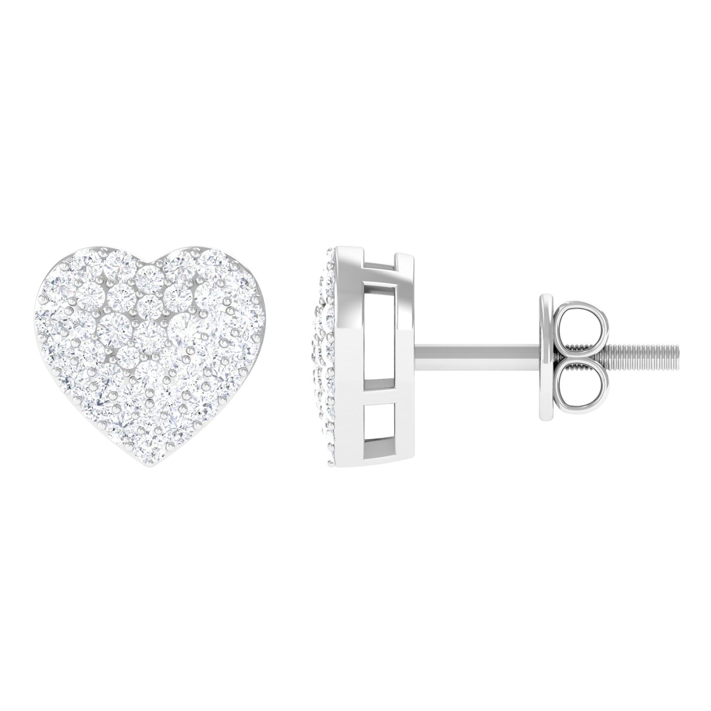 Natural Diamond Heart Earrings with Screw Back