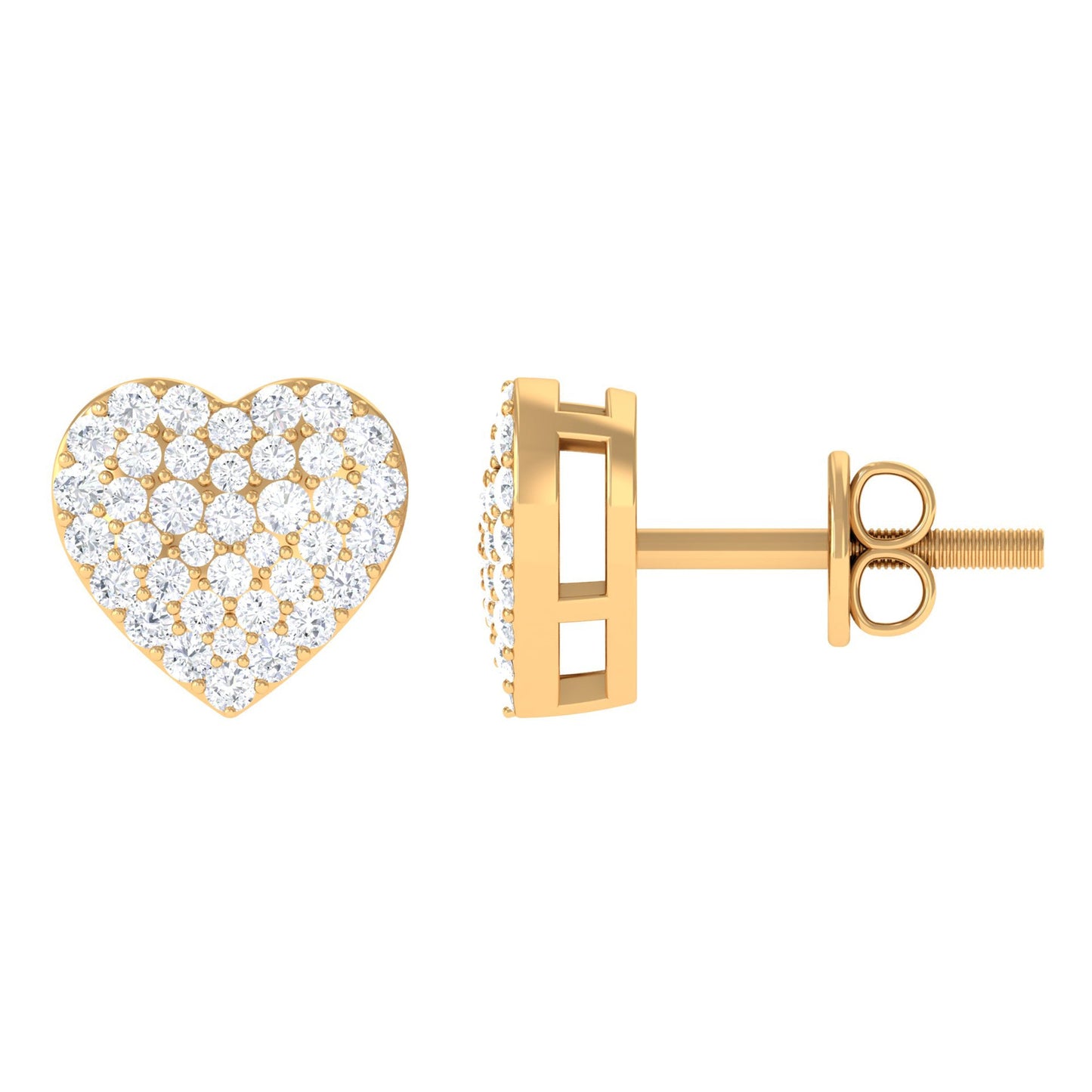 Natural Diamond Heart Earrings with Screw Back