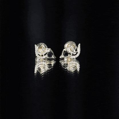 Heart Shape Lab Grown Black and White Diamond Cat Stud Earrings