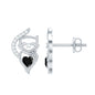 Heart Shape Lab Grown Black and White Diamond Cat Stud Earrings