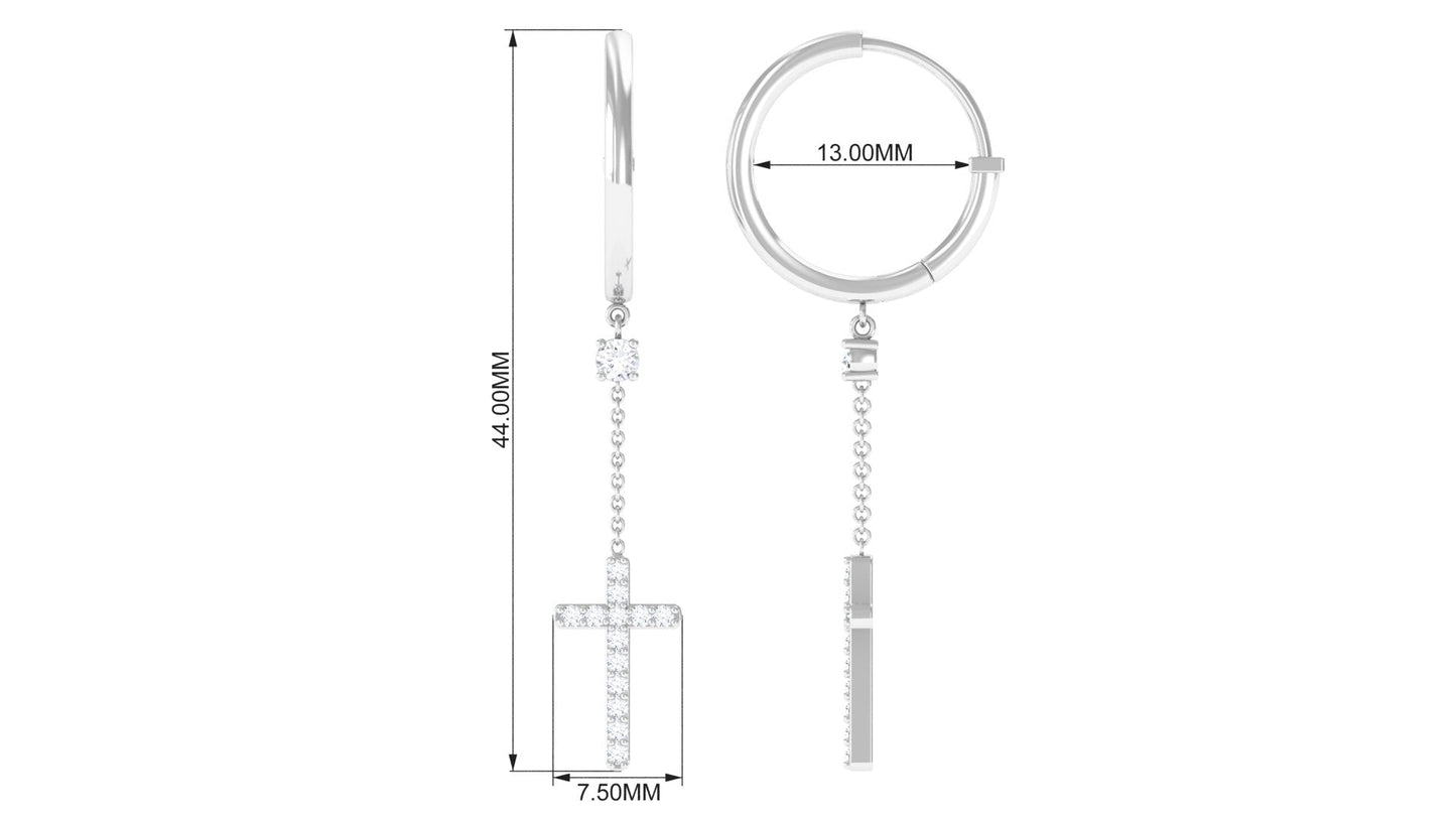Genuine Diamond Cross Drop Earrings with Hinged Hoop