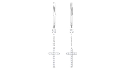 Genuine Diamond Cross Drop Earrings with Hinged Hoop