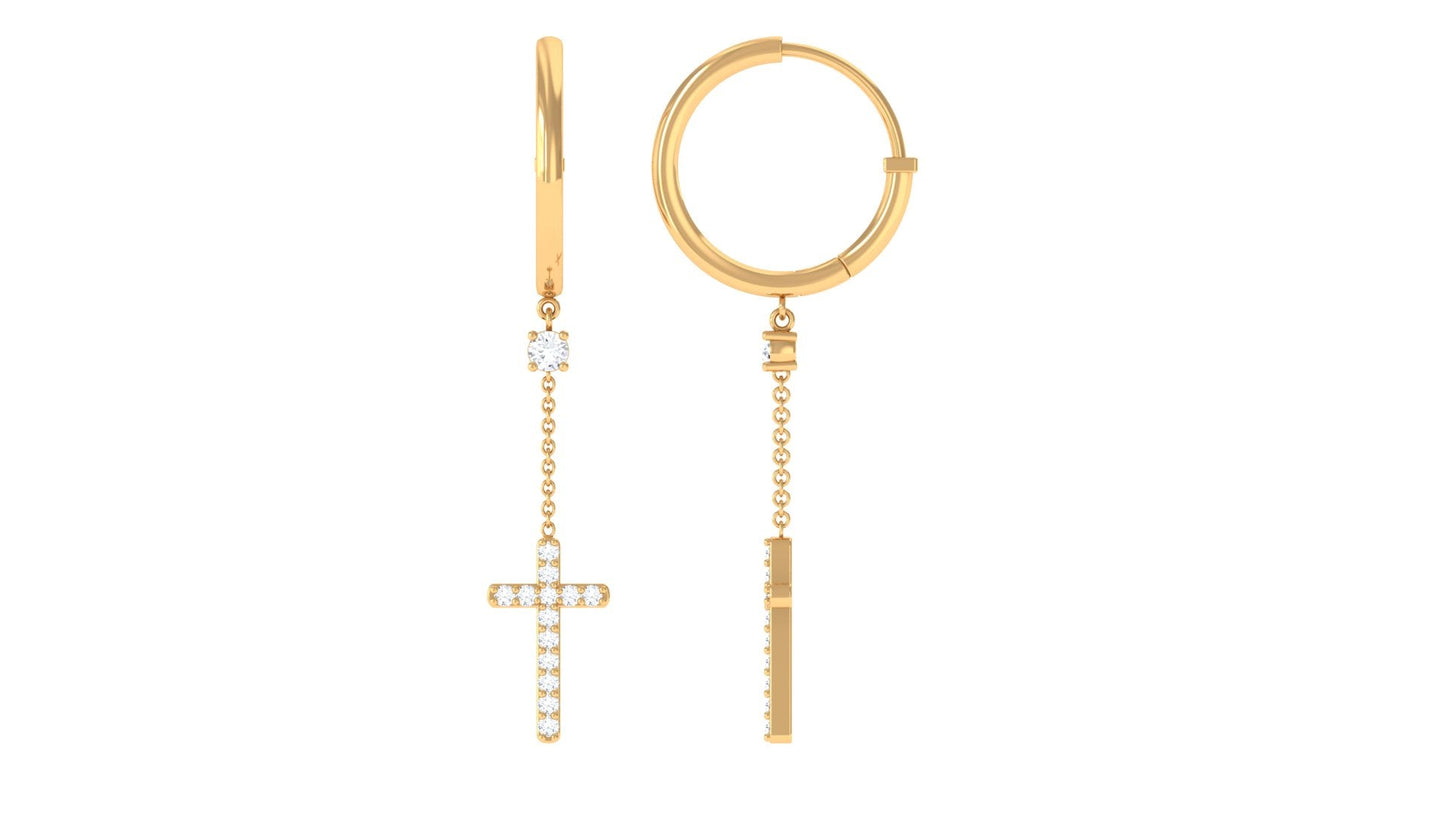 Genuine Diamond Cross Drop Earrings with Hinged Hoop