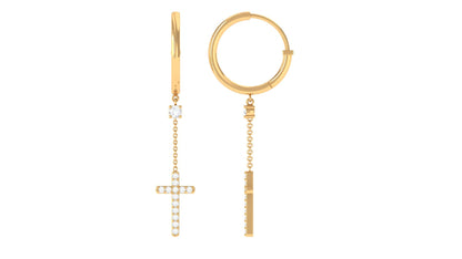 Genuine Diamond Cross Drop Earrings with Hinged Hoop