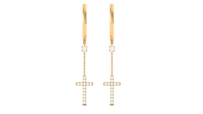 Genuine Diamond Cross Drop Earrings with Hinged Hoop