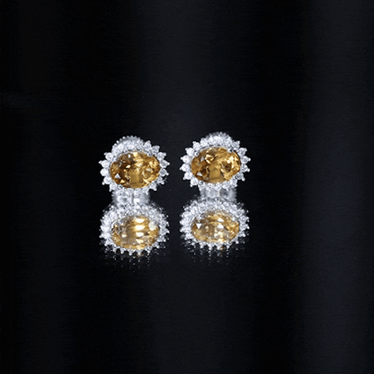 Natural 2.2 Carat Oval Citrine Stud Earrings with Halo