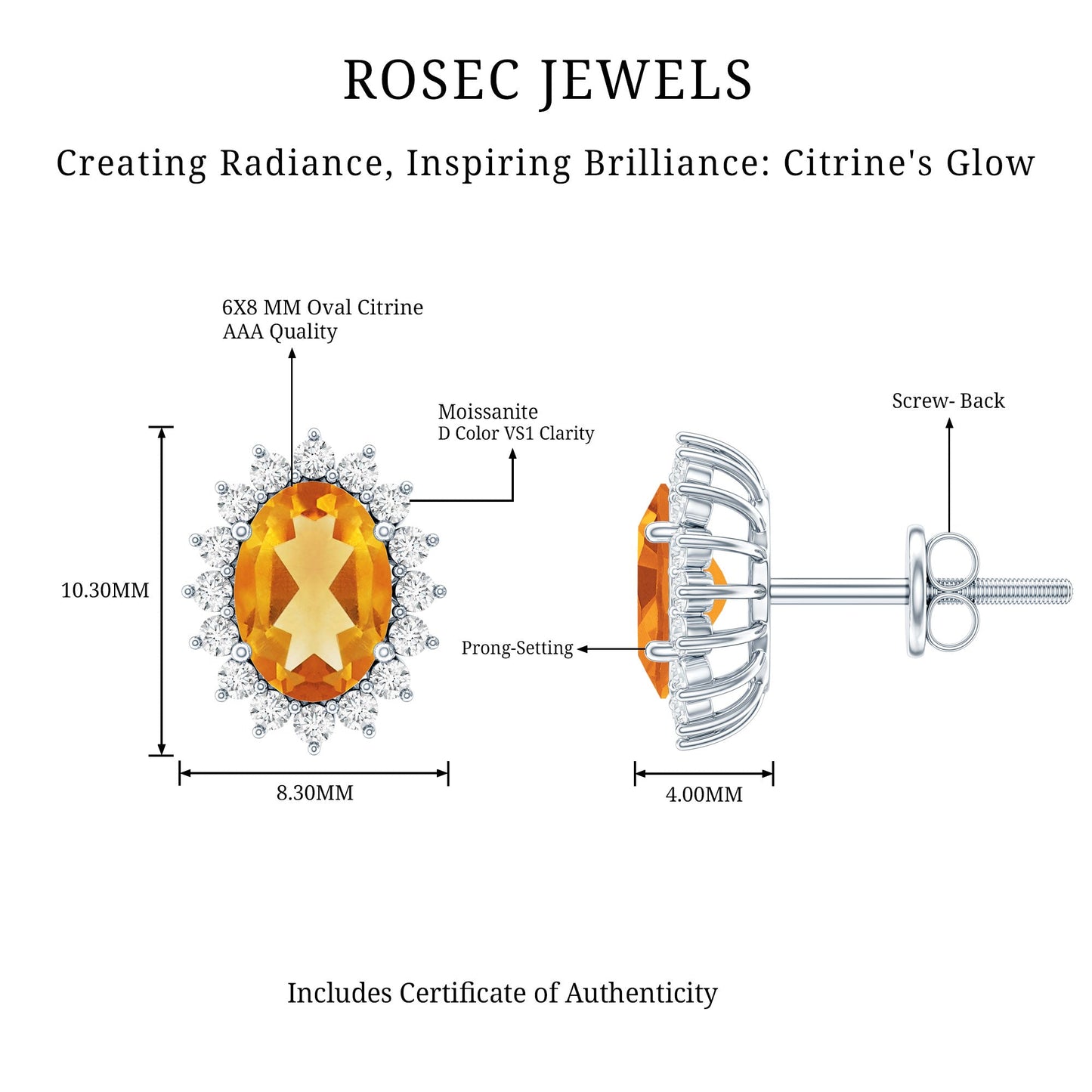 Oval Shaped 2.2 Carat Citrine Stud Earrings with Halo