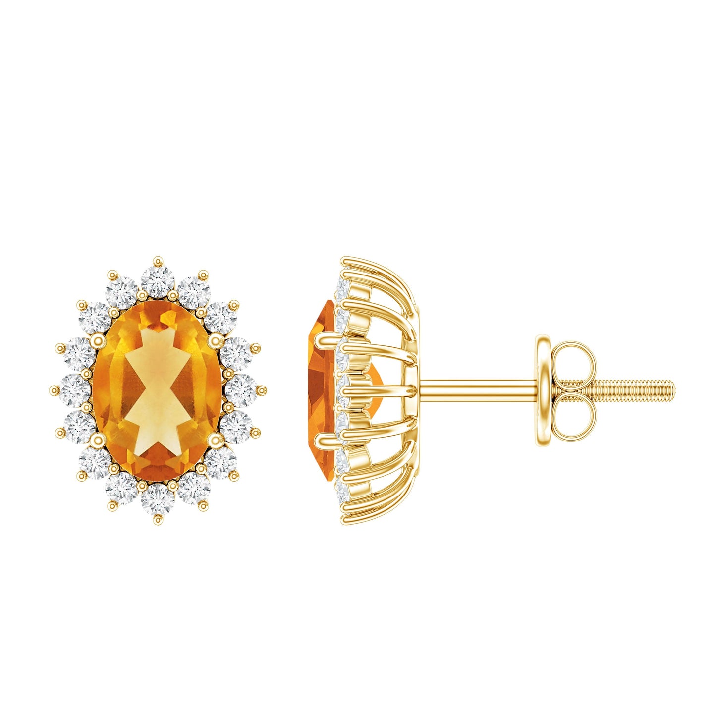 Natural 2.2 Carat Oval Citrine Stud Earrings with Halo