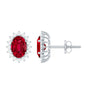 3 Carat Oval Lab Created Ruby Stud Earrings with Diamond Halo
