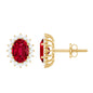3 Carat Oval Lab Created Ruby Stud Earrings with Diamond Halo