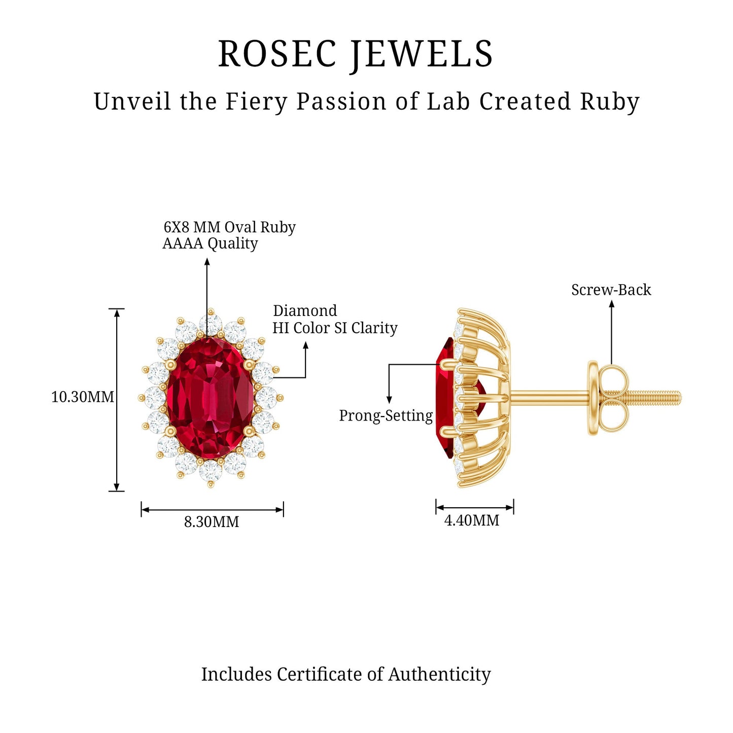 3 Carat Oval Lab Created Ruby Stud Earrings with Diamond Halo