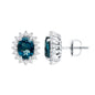 2.2 Carat Oval London Blue Topaz Stud Earrings with Moissanite Halo