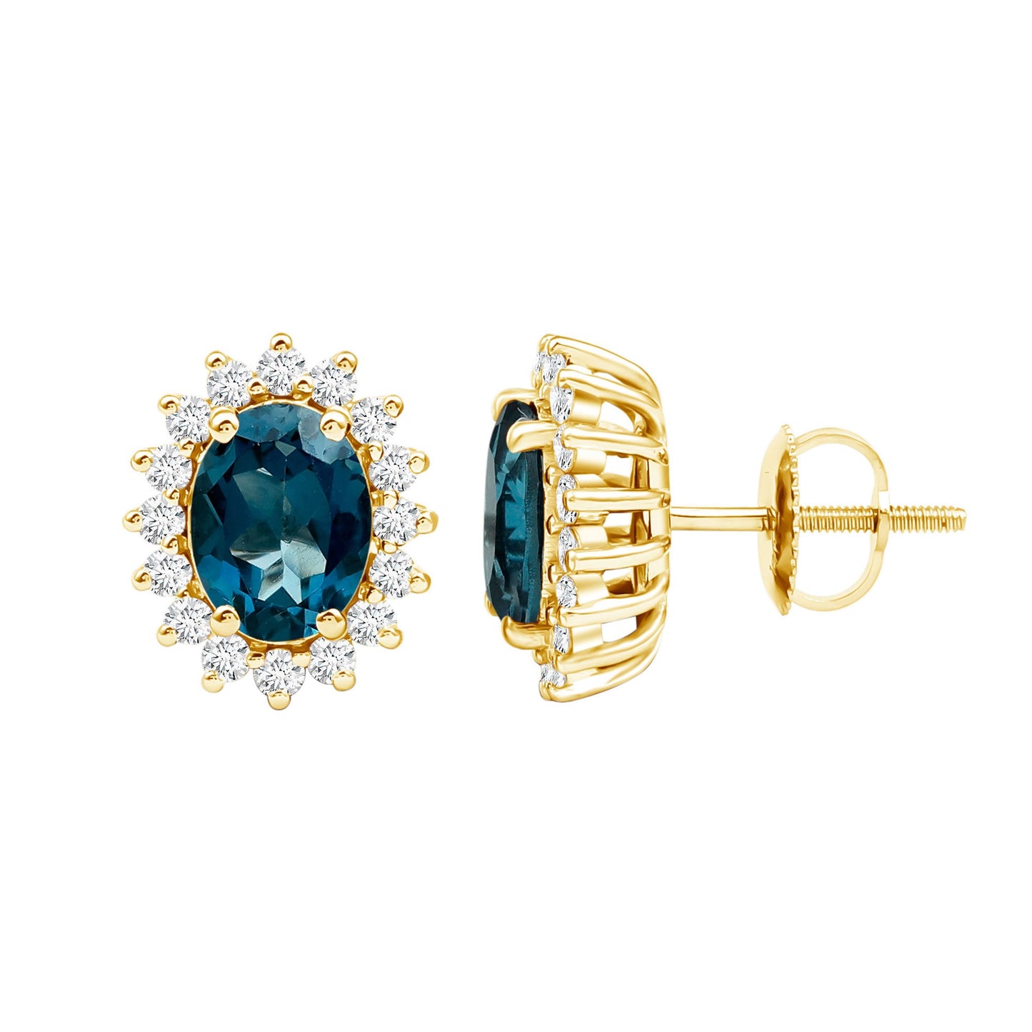 2.2 Carat Oval London Blue Topaz Stud Earrings with Moissanite Halo