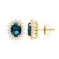 2.2 Carat Oval London Blue Topaz Stud Earrings with Moissanite Halo