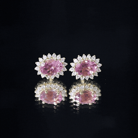 1.3 Carat Oval Pink Tourmaline Stud Earrings with Diamond Halo