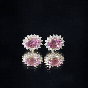1.3 Carat Oval Pink Tourmaline Stud Earrings with Diamond Halo