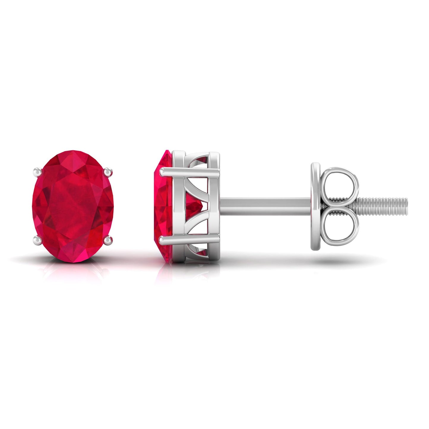 3 Carat Solitaire Stud Earrings with Oval Shaped Created Ruby