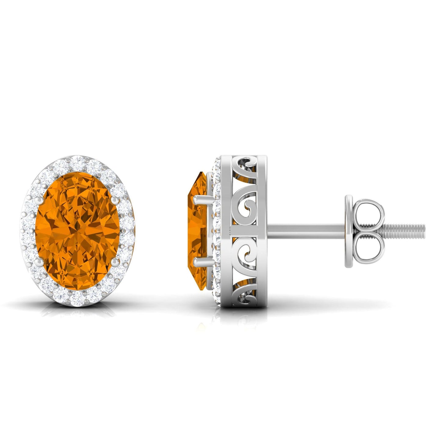 2.2 Carat Citrine and Diamond Halo Stud Earrings