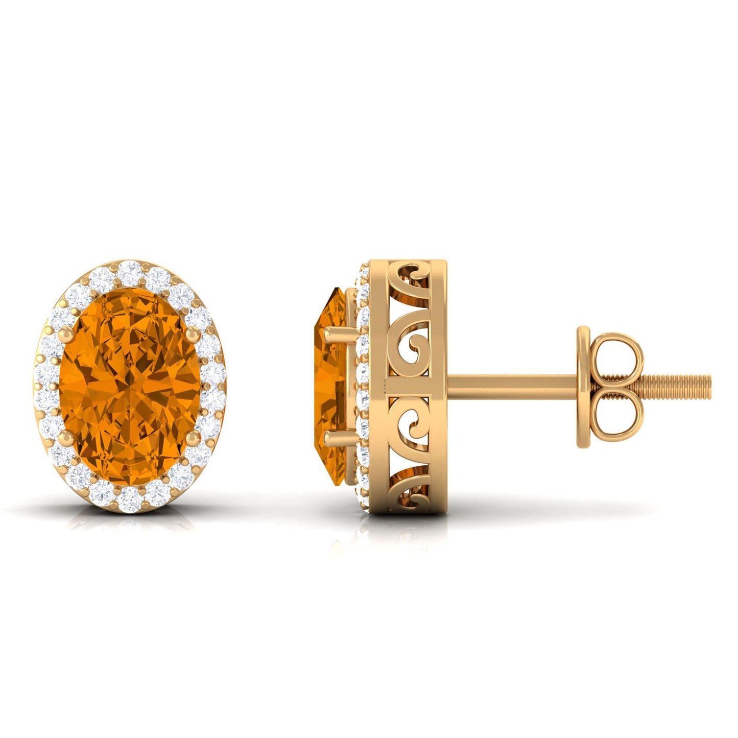 2.2 Carat Citrine and Diamond Halo Stud Earrings