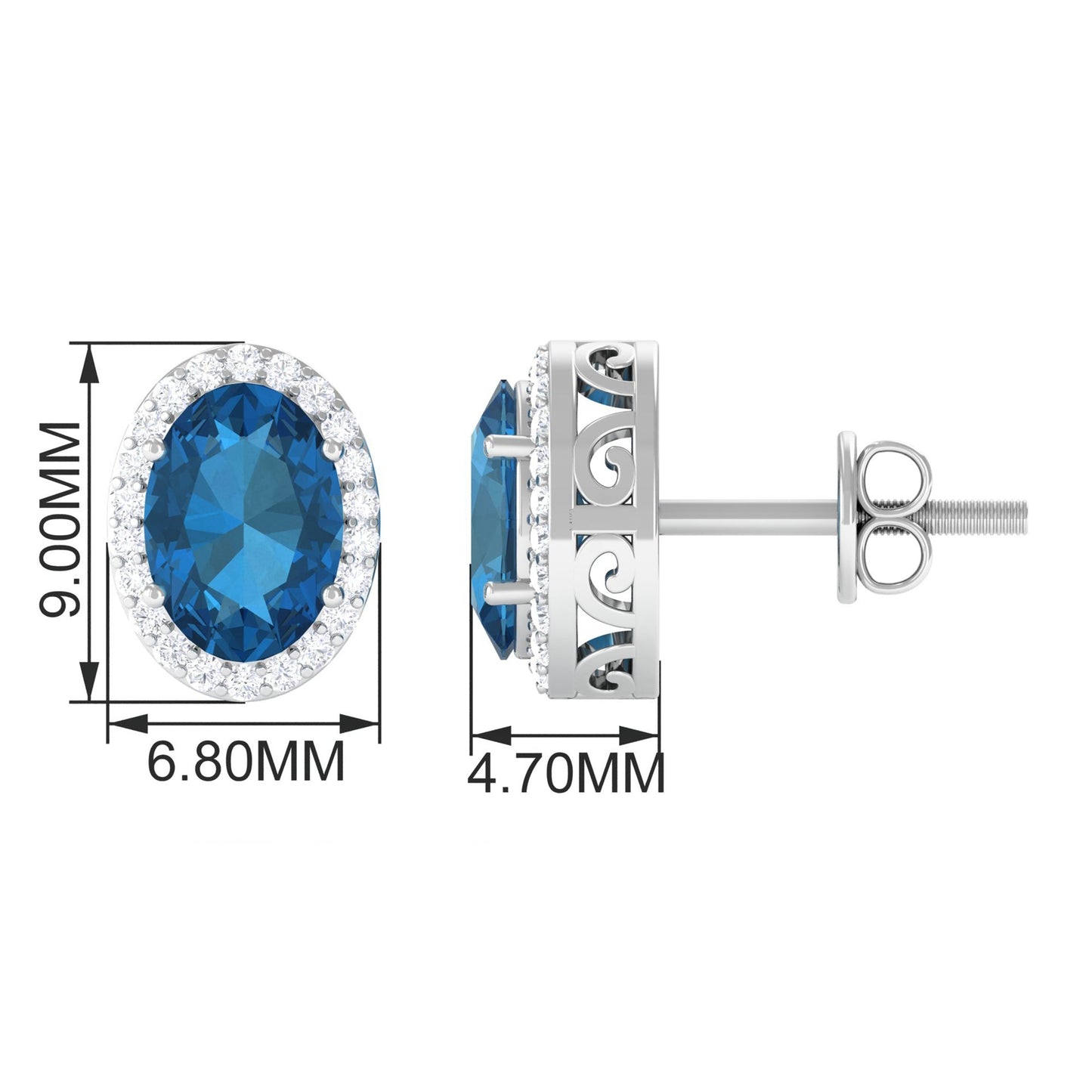 2.2 Carat London Blue Topaz and Diamond Halo Stud Earrings