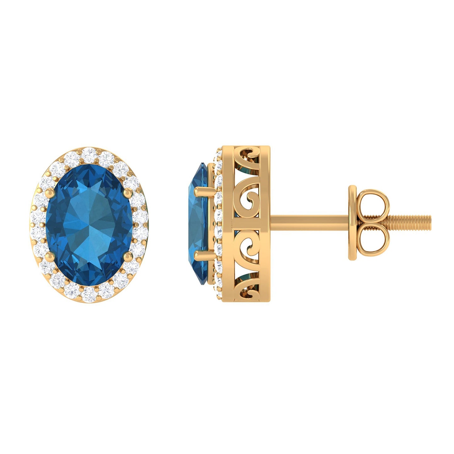 2.2 Carat London Blue Topaz and Diamond Halo Stud Earrings