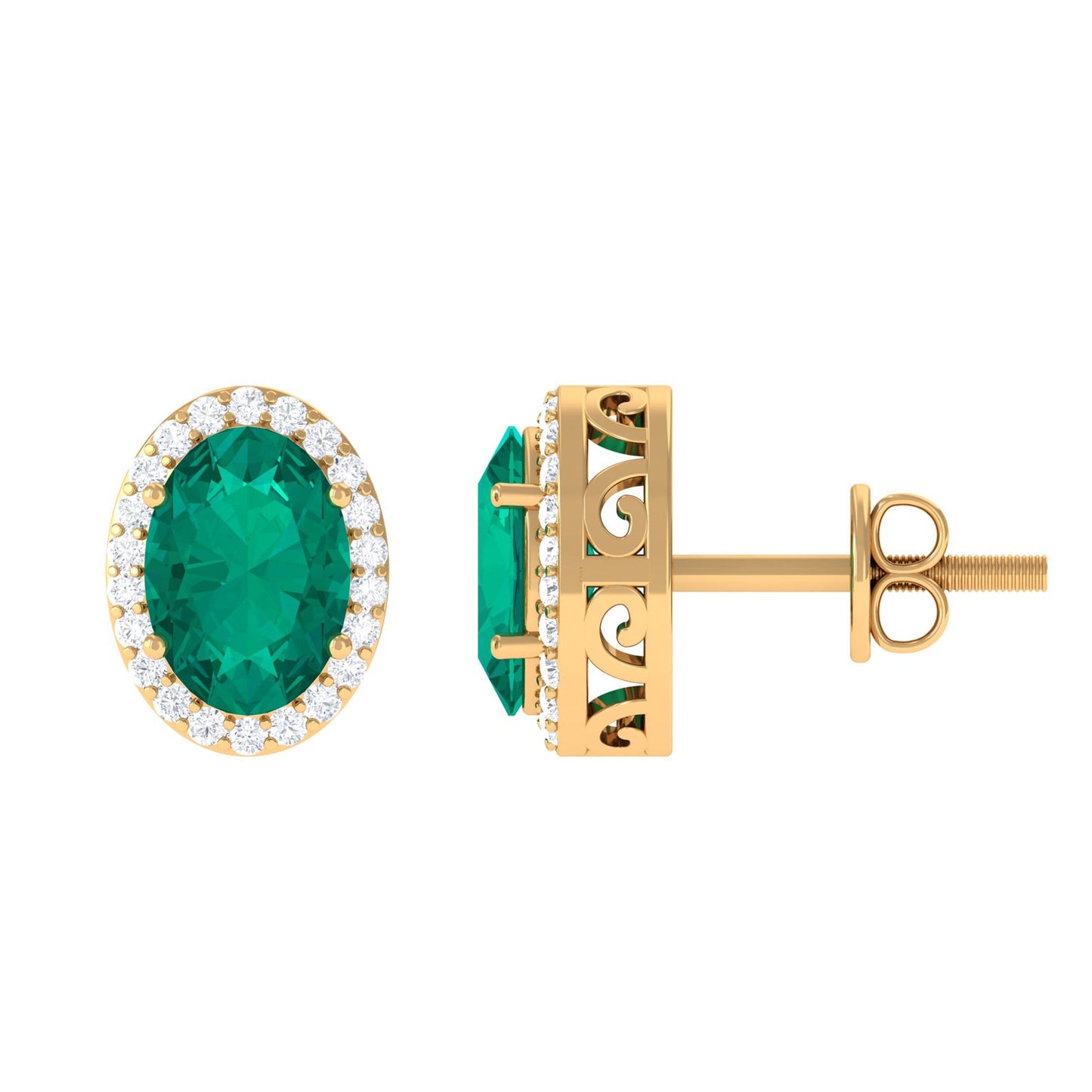 1.4 Carat Classic Emerald and Diamond Halo Stud Earrings