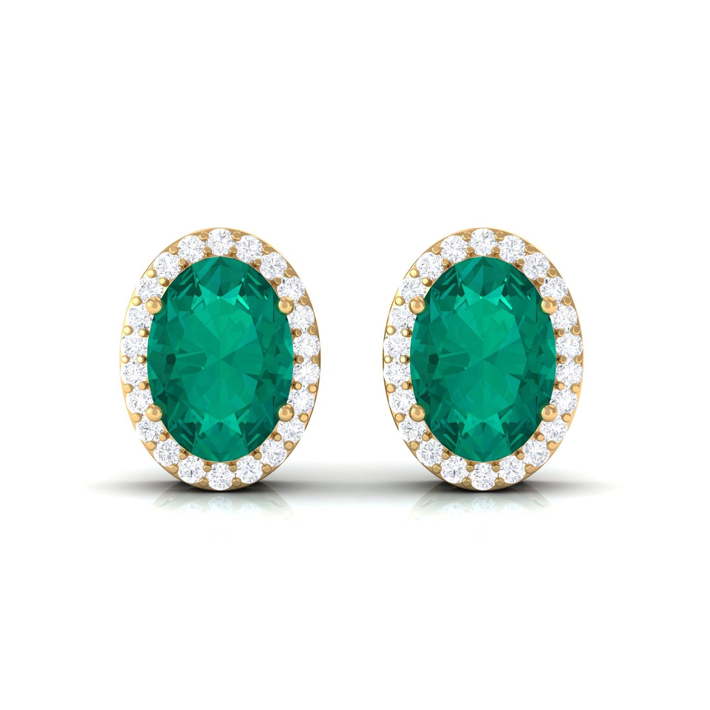 1.4 Carat Classic Emerald and Diamond Halo Stud Earrings
