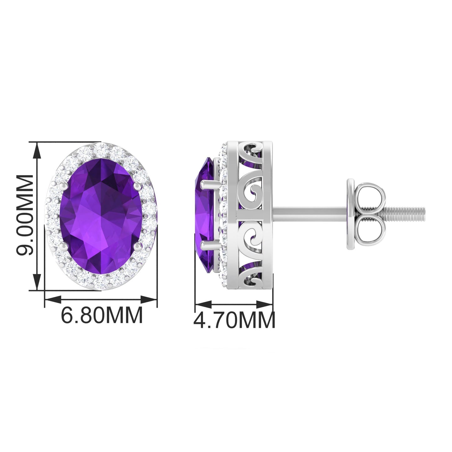 Certified Natural Amethyst Stud Earrings with Diamond Halo