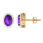 Certified Natural Amethyst Stud Earrings with Diamond Halo