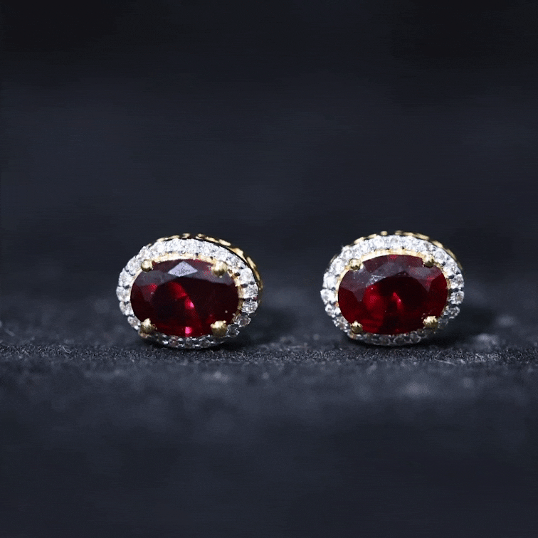 Lab Created Ruby and Diamond Halo Stud Earrings