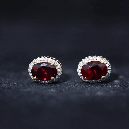 Lab Created Ruby and Diamond Halo Stud Earrings