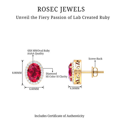 Lab Created Ruby and Diamond Halo Stud Earrings