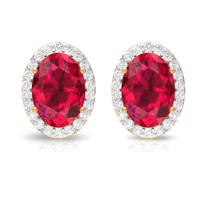 Lab Created Ruby and Diamond Halo Stud Earrings