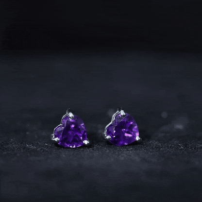 Heart Shape Amethyst Solitaire Stud Earrings for Her