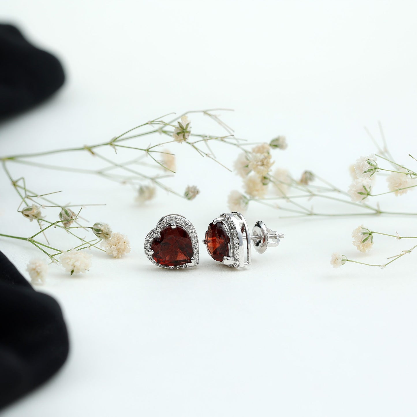 8 CT Heart Shape Garnet Stud Earrings with Diamond Halo