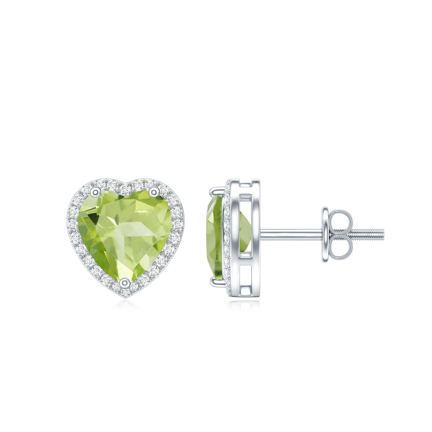 Certified Real 4.2 Carat Peridot Heart Earrings with Moissanite Halo