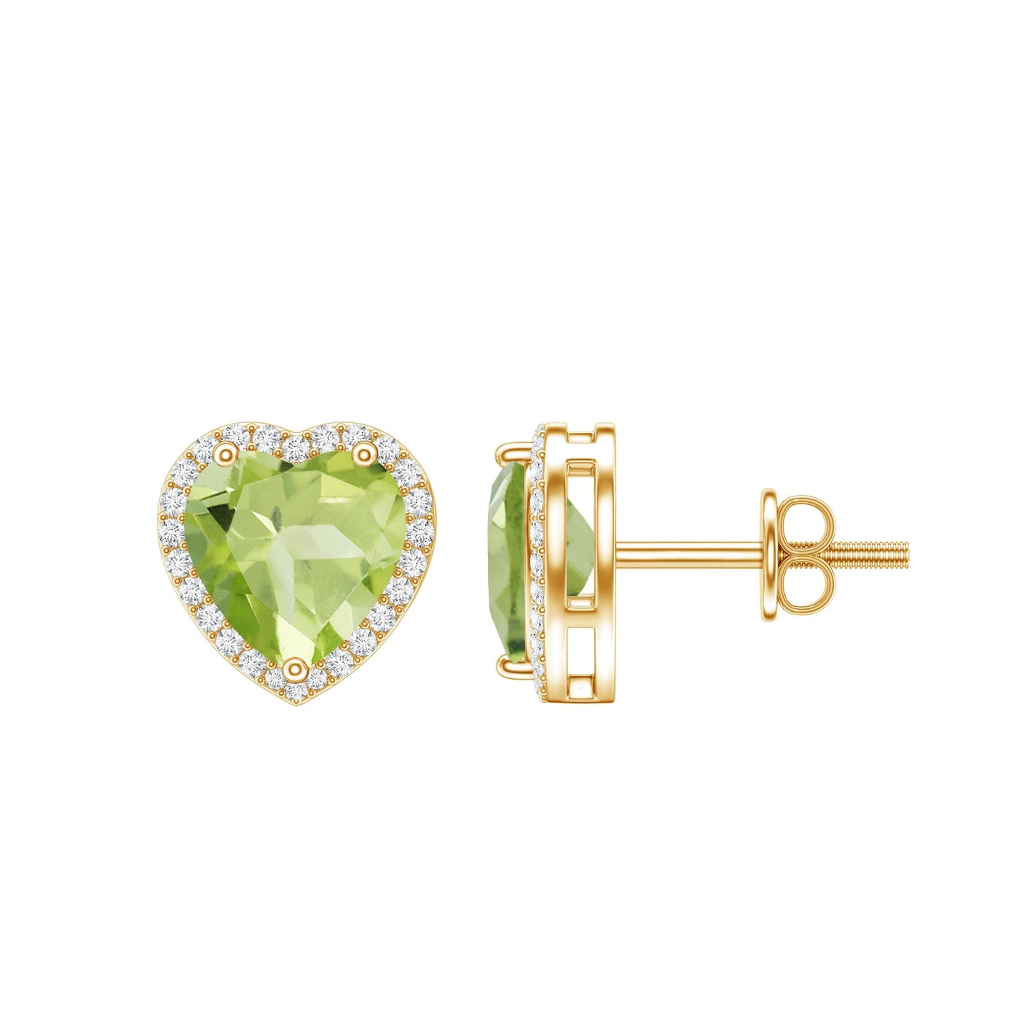 Certified Real 4.2 Carat Peridot Heart Earrings with Moissanite Halo