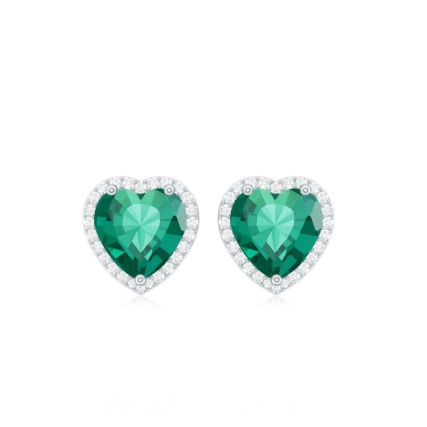 Lab Created Emerald Heart Stud Earrings with Diamond Halo