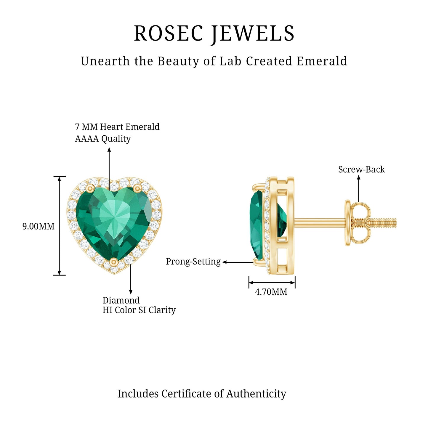 Lab Created Emerald Heart Stud Earrings with Diamond Halo