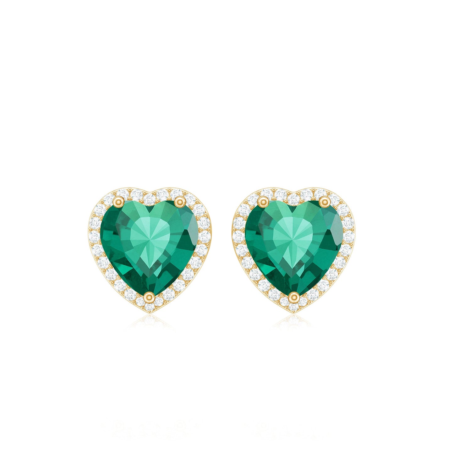 Lab Created Emerald Heart Stud Earrings with Diamond Halo