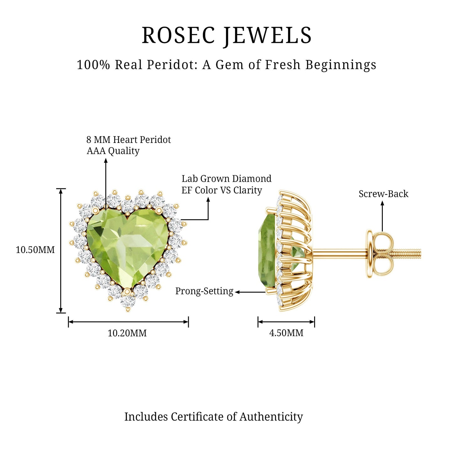 4.2 Carat Peridot Heart Stud Earrings with Diamond Halo