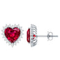 Lab Created Ruby Heart Studs with Diamond Halo